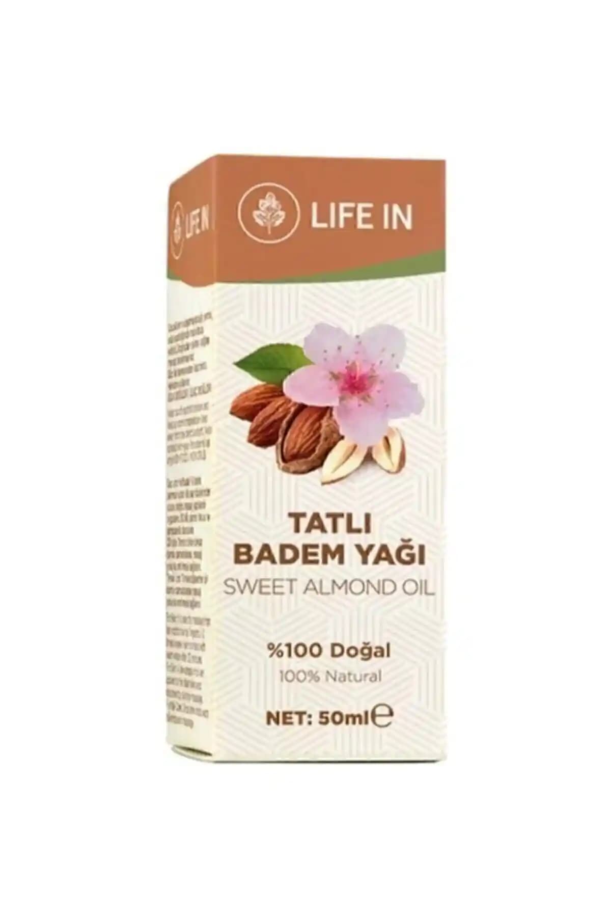 Life In Tatlı Badem Yağı 50 ml doğal çok yönlü bakım ürünü cilt, saç ve tırnak sağlığı
