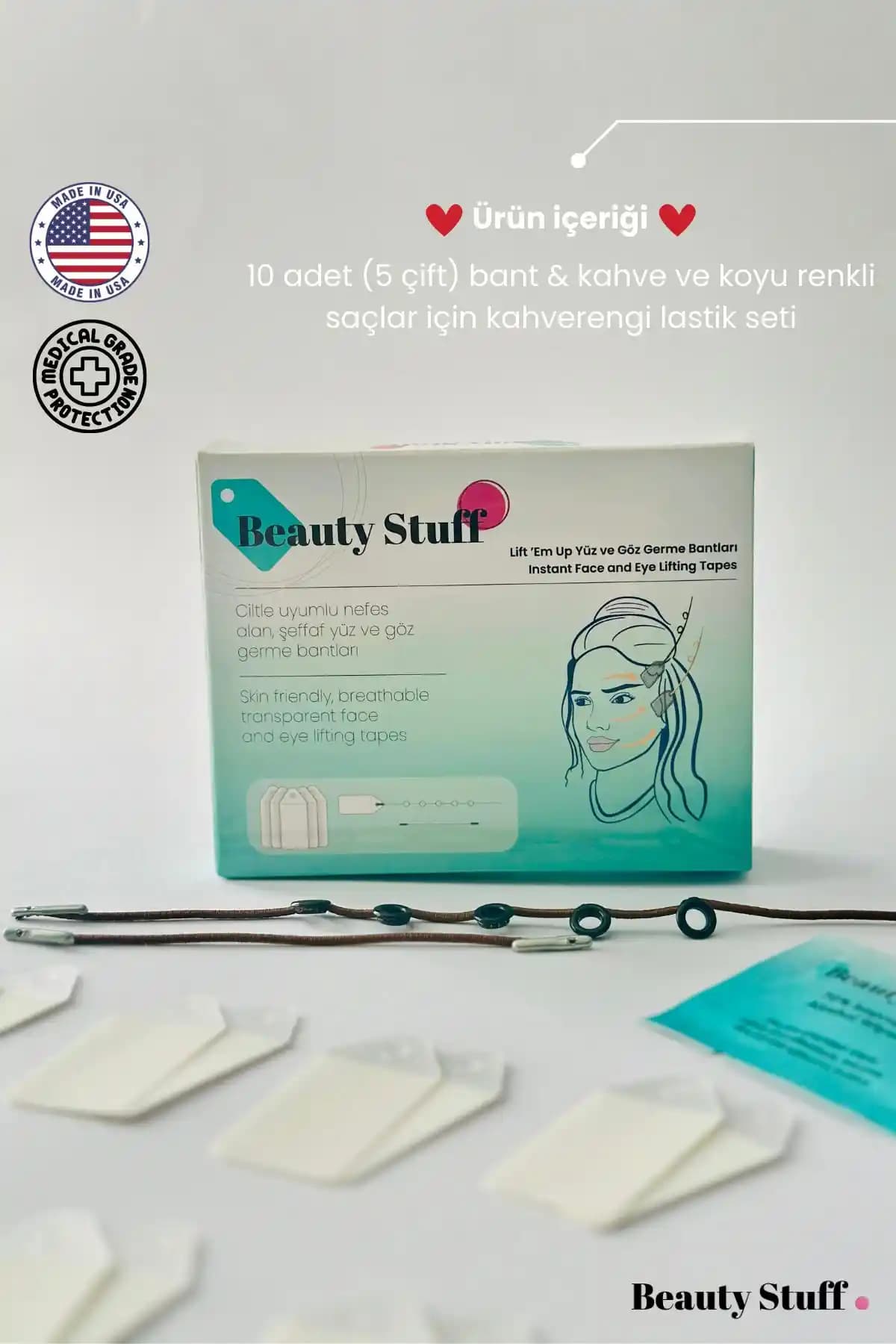 Lift Em Up Kahverengi Lastikli Yüz ve Göz Germe Bantları: Yüksek Kaliteli Güzellik Çözümü