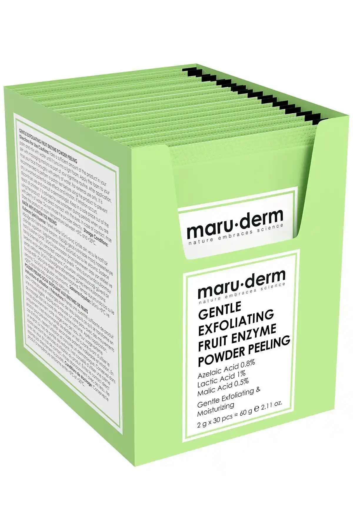 Maru.Derm AHA Meyve Enzim Hassas Toz Peeling ile parlak ve pürüzsüz cilt sağlama