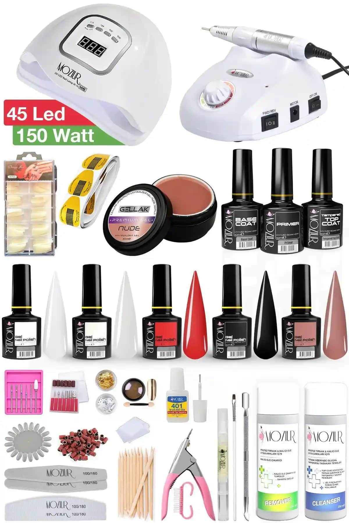 MOZIUR Mega Set Profesyonel Kalıcı Oje ve Protez Tırnak Uygulama Seti