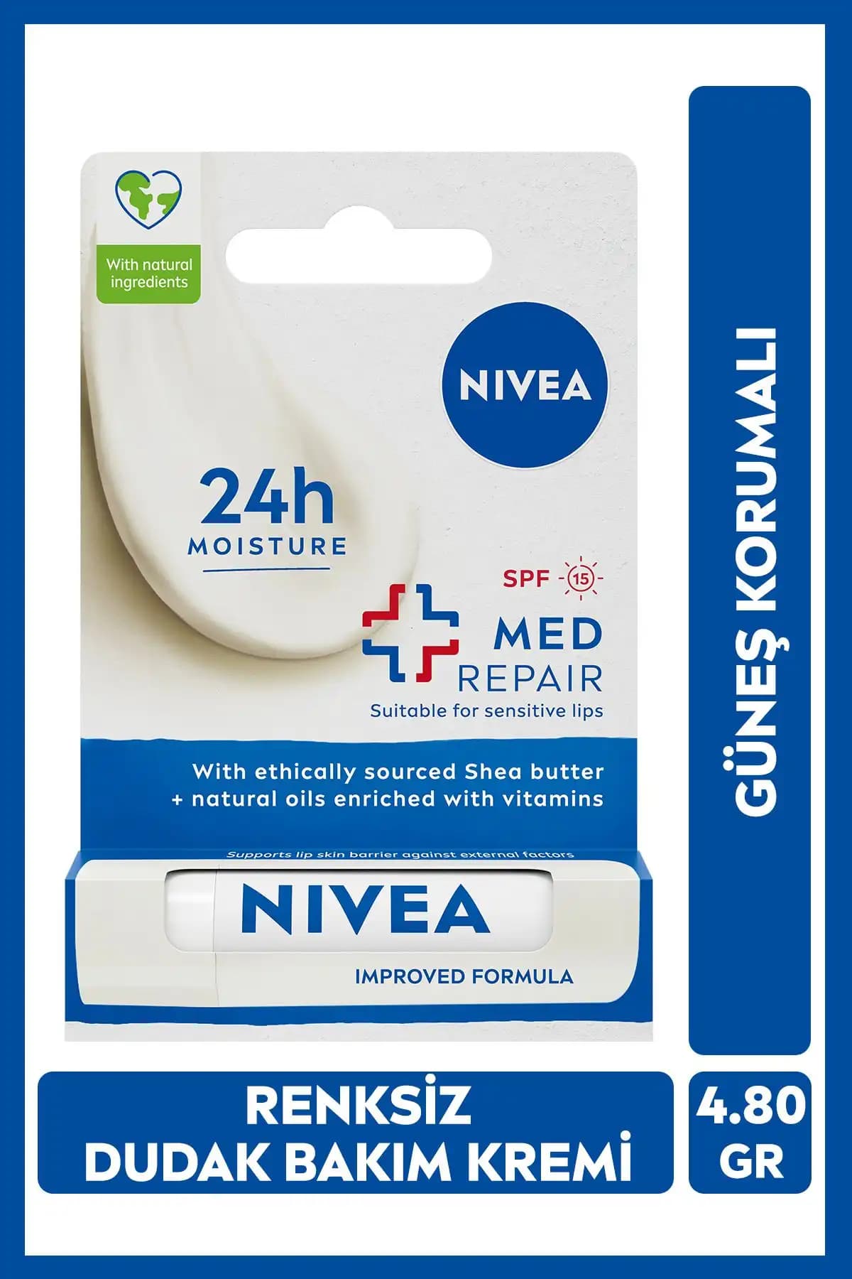 NIVEA Güneş Koruyucu Renksiz Dudak Bakım Kremi Med Repair - Nemlendirici ve Koruyucu Özellikler