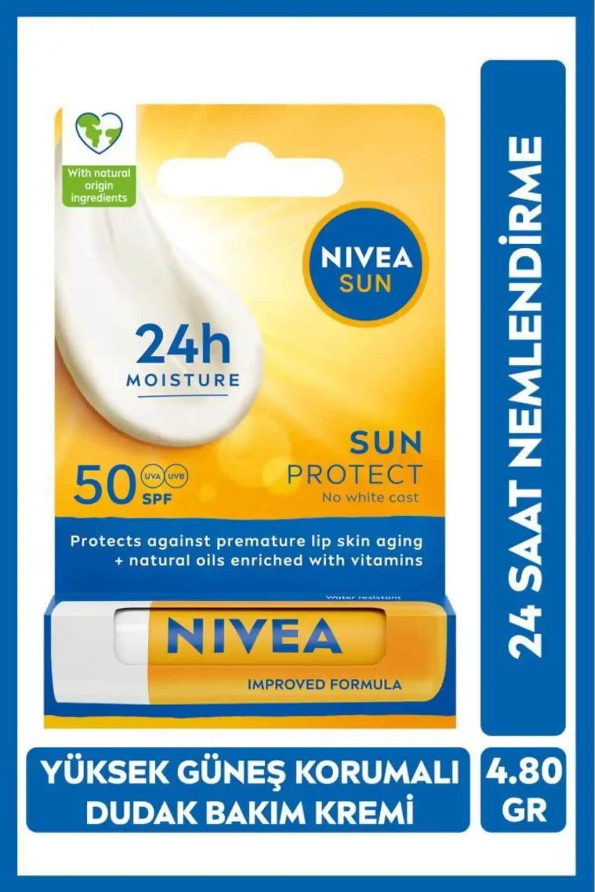 NIVEA SUN SPF50 Dudak Bakım Kremi ile Günlük Güneş Koruma ve Nemlendirme