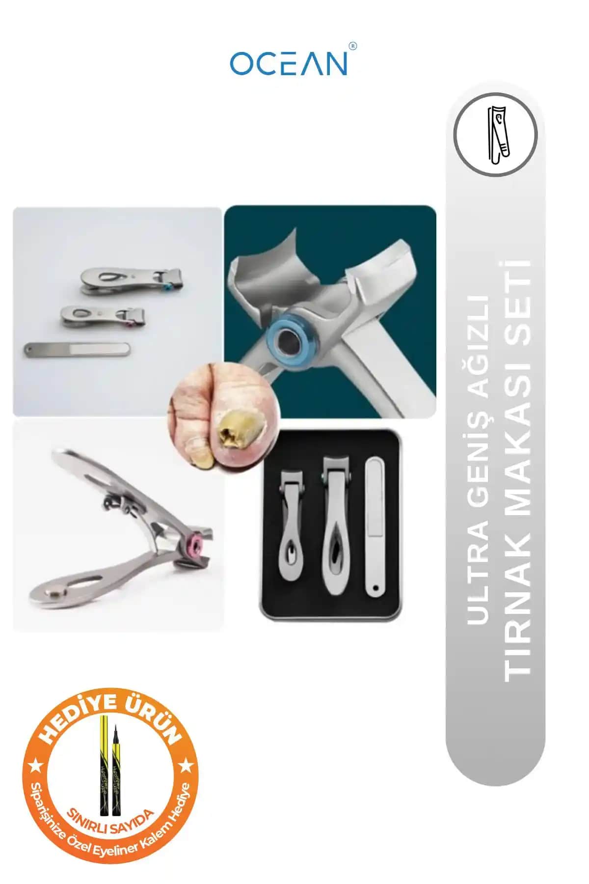 Ocean Ultra Geniş Ağızlı Paslanmaz Çelik Tırnak Makası Seti Kalın ve Sert Tırnaklar İçin Uygun