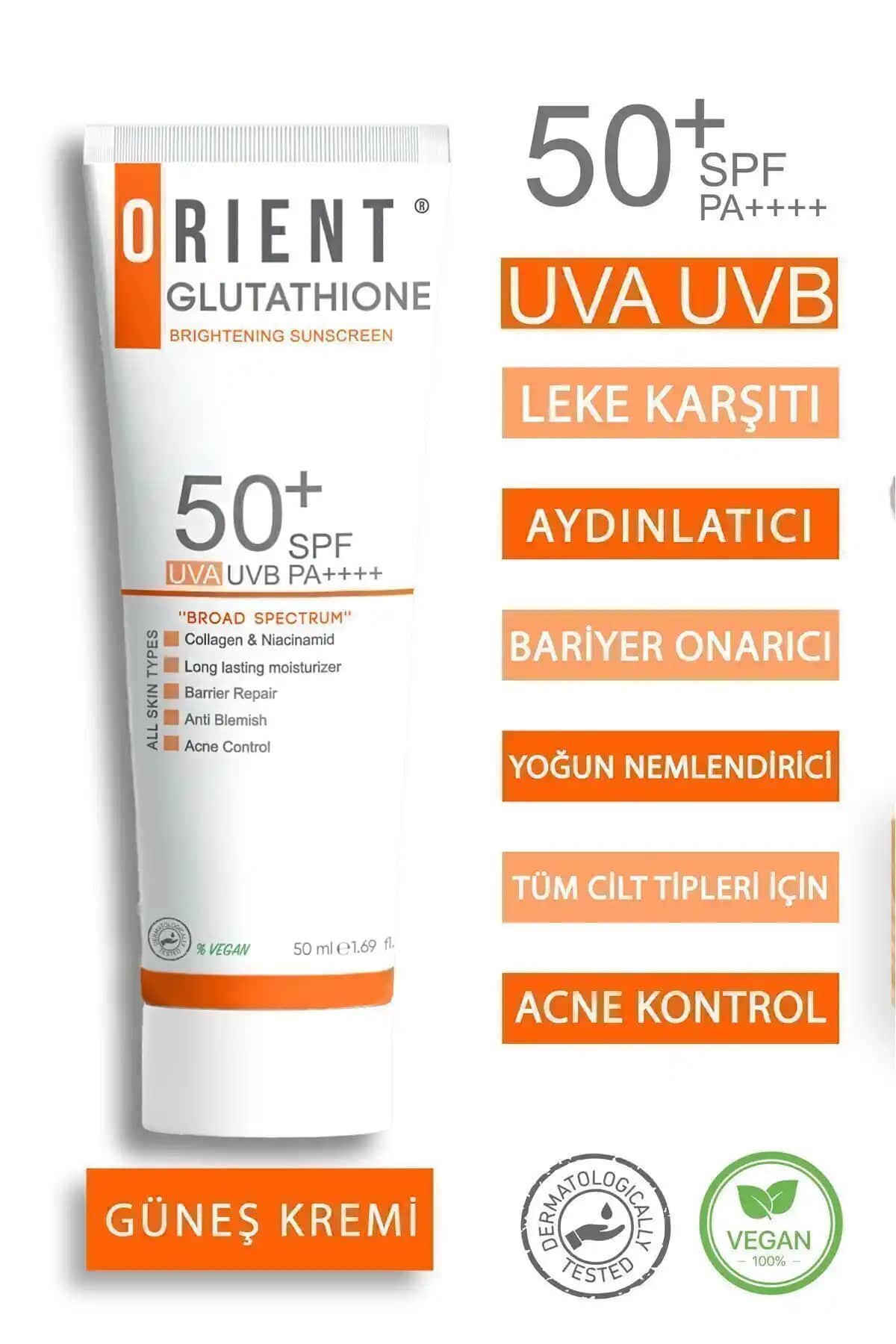 Orient Glutatyonlu ve Kolajenli SPF 50 Güneş Kremi: Yüksek Koruma ve Cilt Bakımı Özellikleri