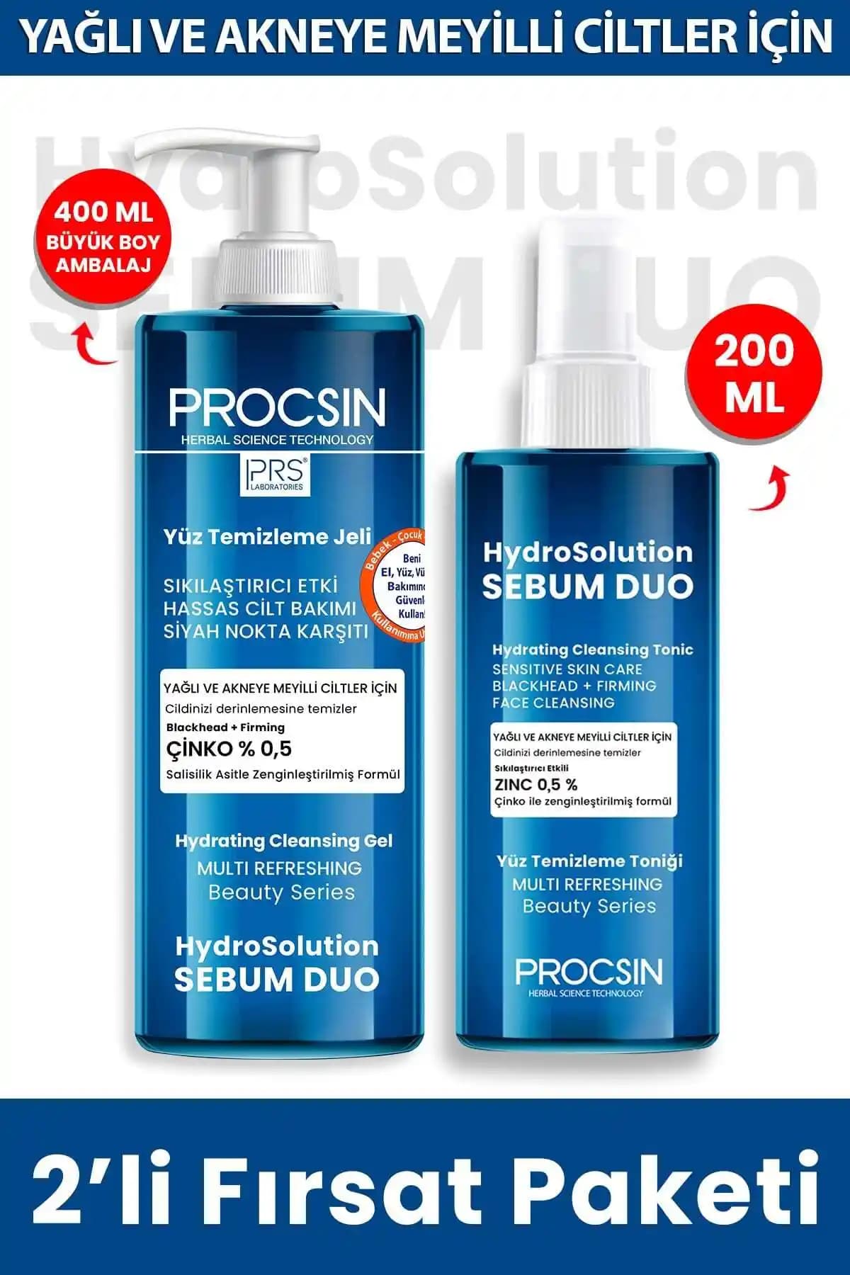 PROCSIN Hydrosolution Tonik ve Jel Paketi: Yağlı ve Akneye Eğilimli Ciltler İçin Etkili Bakım Çözümü