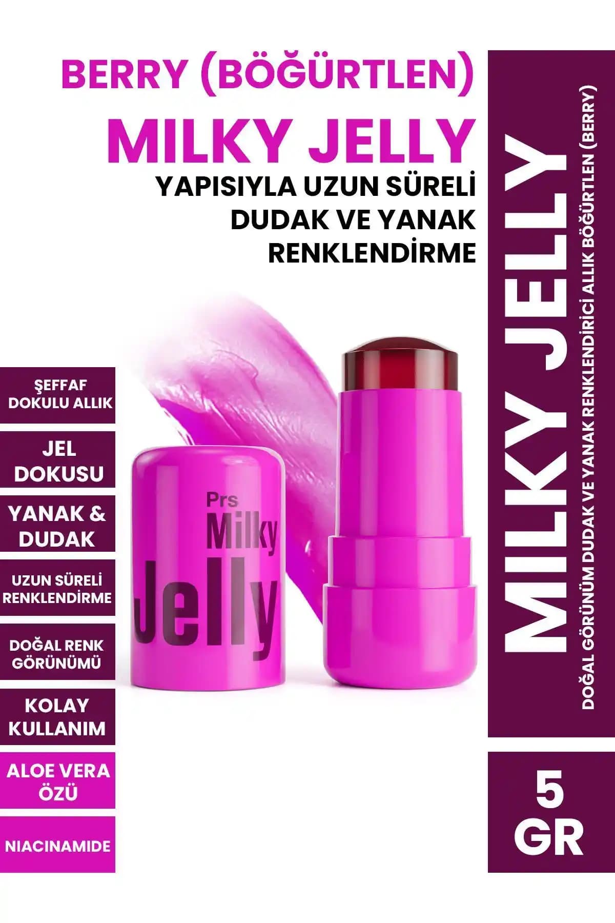 Procsin Milky Jelly Dudak ve Yanak Renklendirici Allık (Berry) 5 Gram Doğal Görünüm Sağlar
