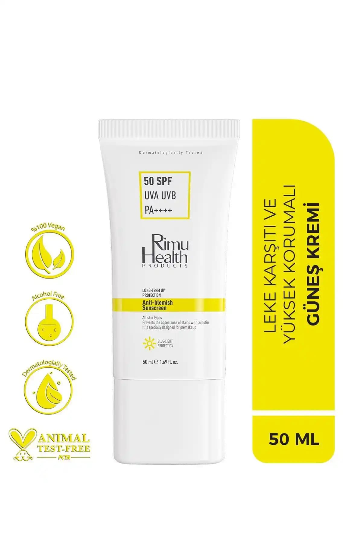 Rimu Health Lekeli Ciltler İçin SPF 50 Güneş Kremi ve Cilt Tonu Eşitleyici Ürün
