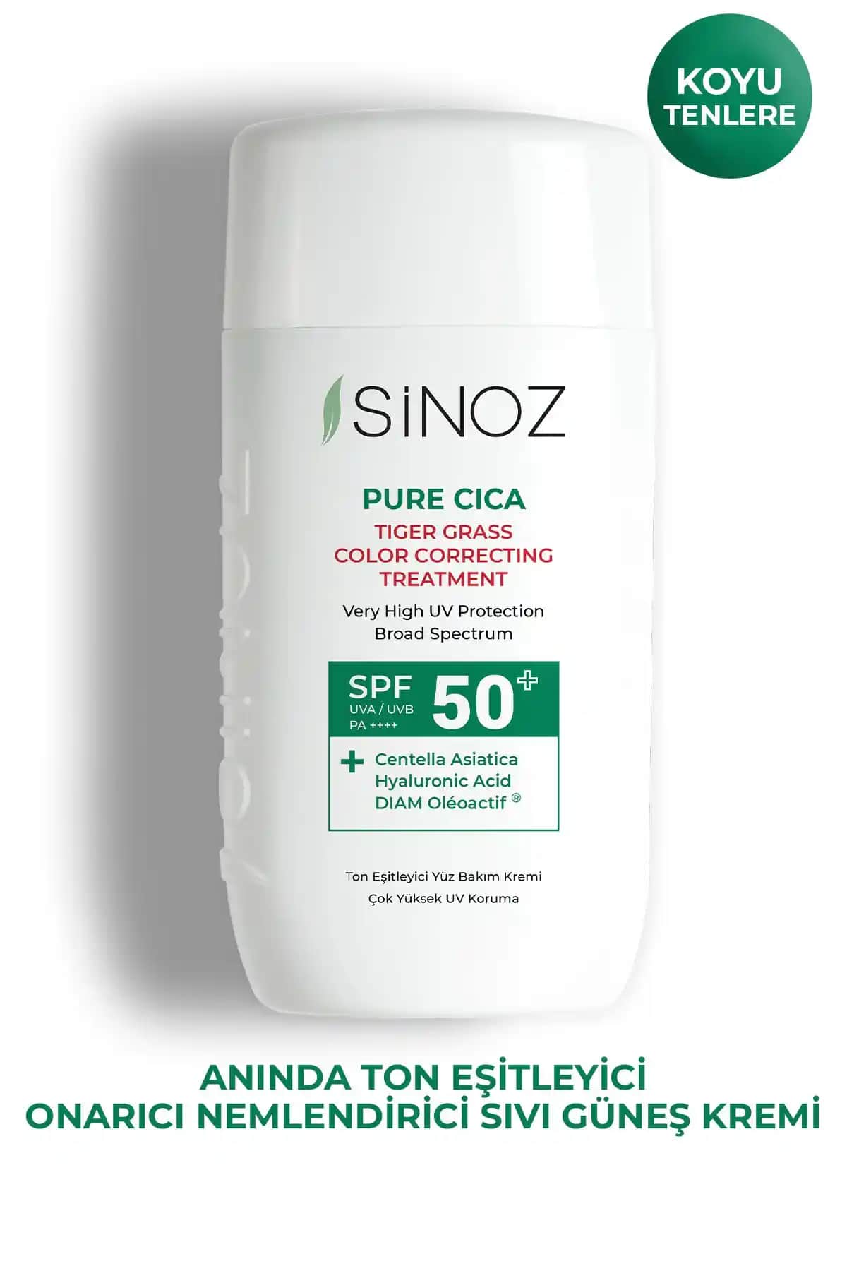 Sinoz Pure Cica Tiger Grass Anında Ton Eşitleyici ve Güneş Koruyucu SPF50 ile Cilt Sağlığını Koru