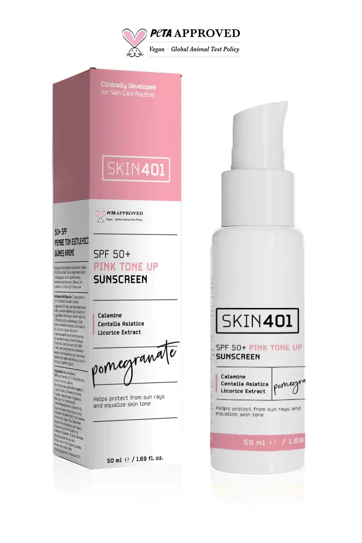 Skin401 SPF50 Pembe Ton Eşitleyici Güneş Kremi ile Güneşten Koruma ve Cilt Tonu Dengeleme