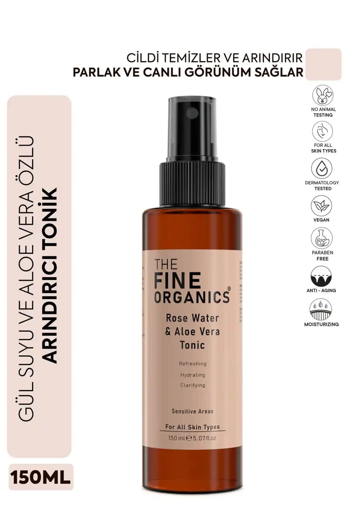 The Fine Organics Gül Suyu ve Aloe Vera Özlü Gözenek Sıkılaştırıcı Tonik 150ml