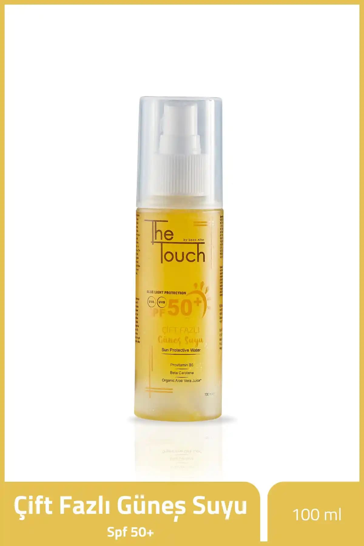 The Touch by Seda Altın Çift Fazlı Güneş Suyu SPF 50+ yüksek koruma ve doğal özellikler içerir