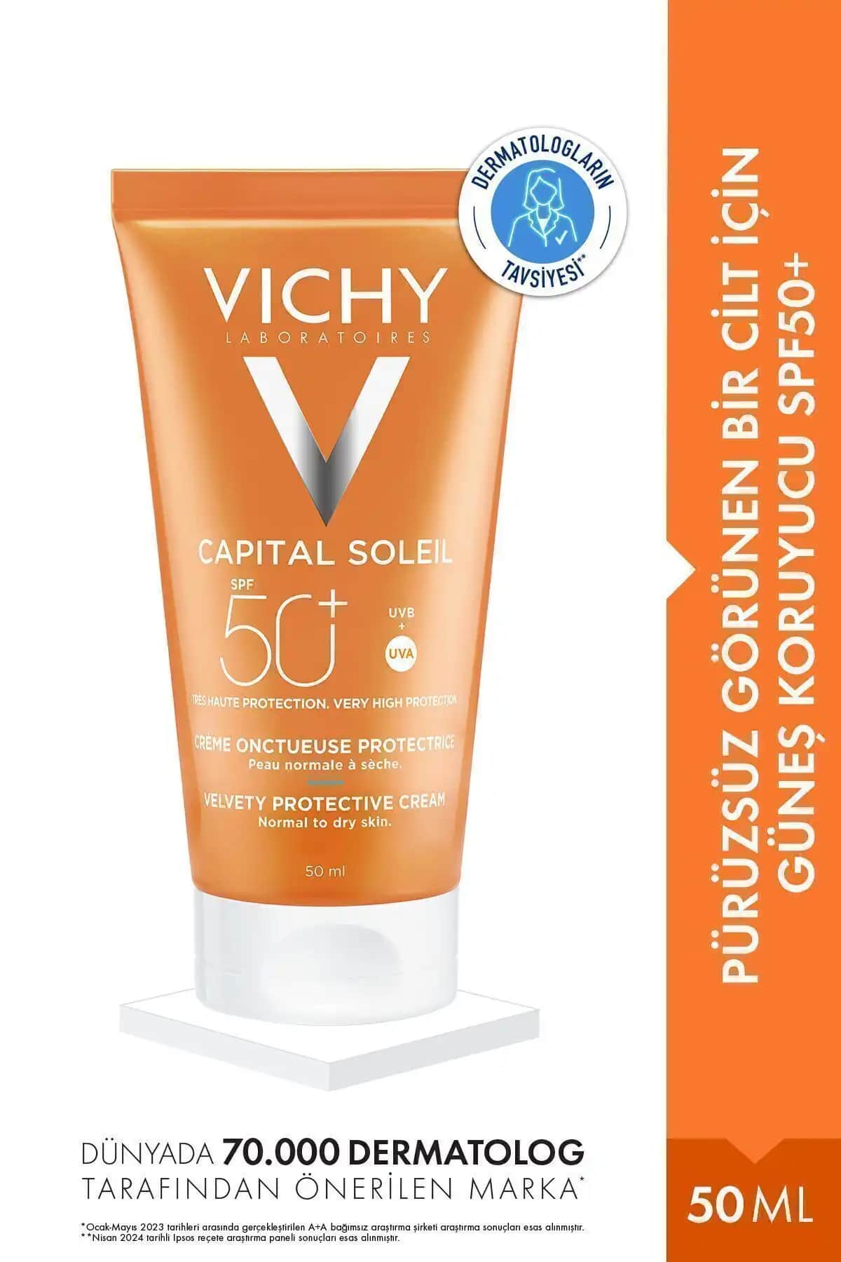 2025'te Kuru ve Hassas Ciltler İçin Vichy Capital Soleil SPF50+ Velvety ile Tanı