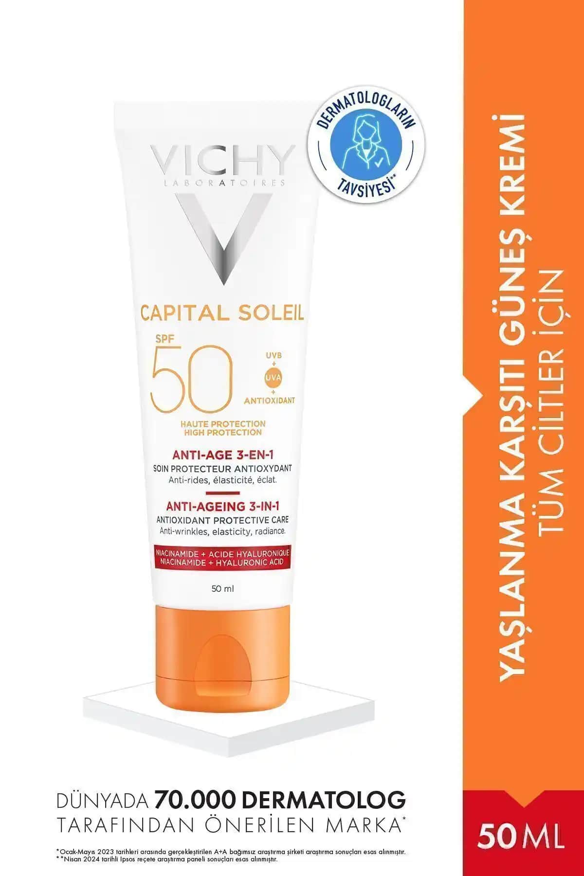 Vichy Ideal Soleil SPF50 Anti-Aging Güneş Koruyucu ve Nemlendirici Bakım Kremi