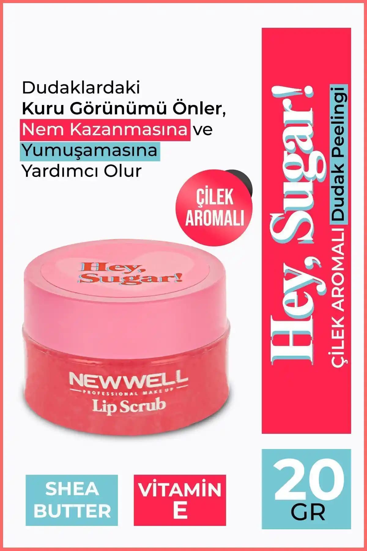 Well Hey Sugar Çilek Aromalı Dudak Peelingi 20g – Nemlendirici ve Pürüzsüz Dudaklar İçin