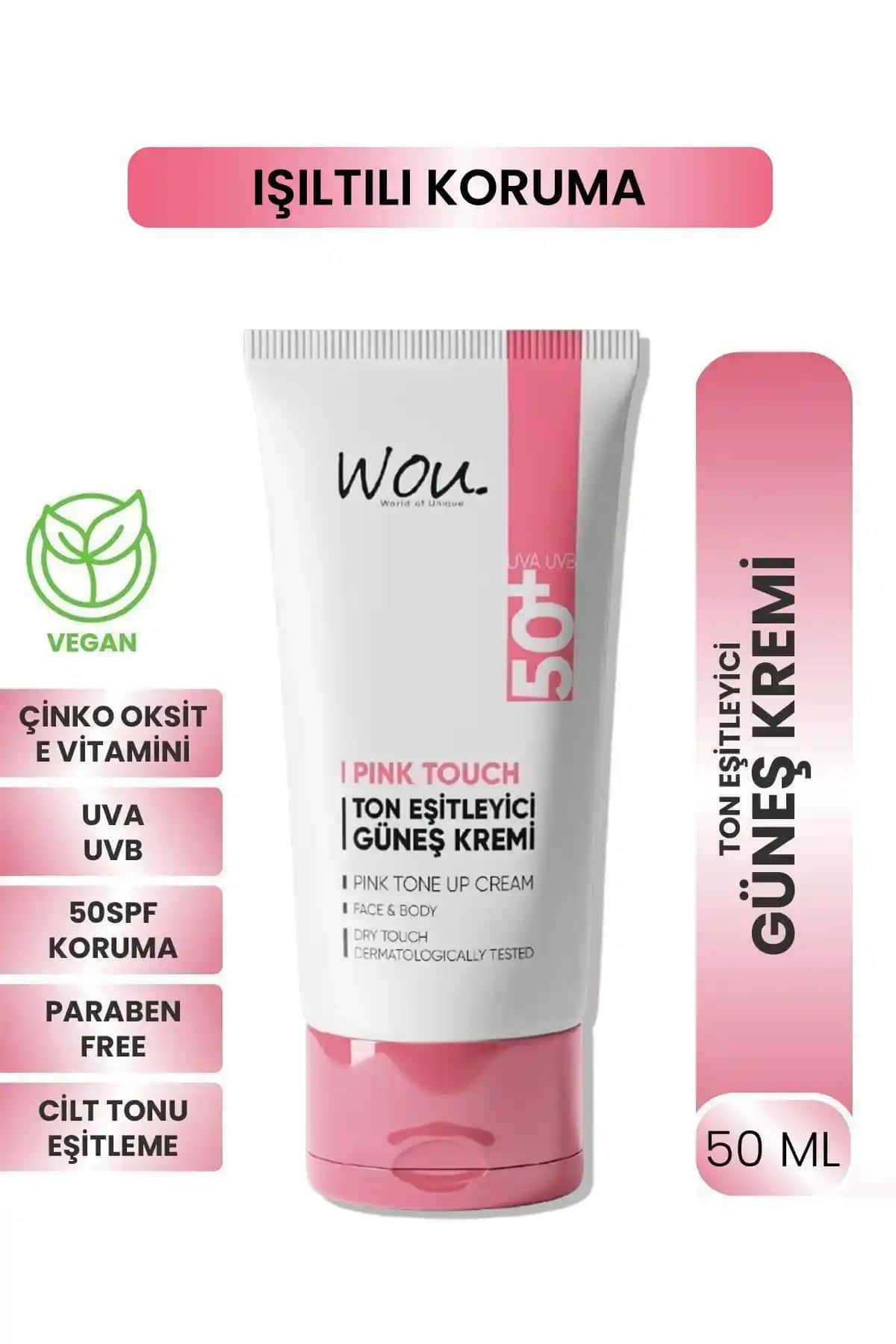 WOU World of Unique Pink Touch SPF50+ Güneş Kremi: Yüksek Koruma ve Parlaklık Sağlayan Cilt Bakım Ürünü