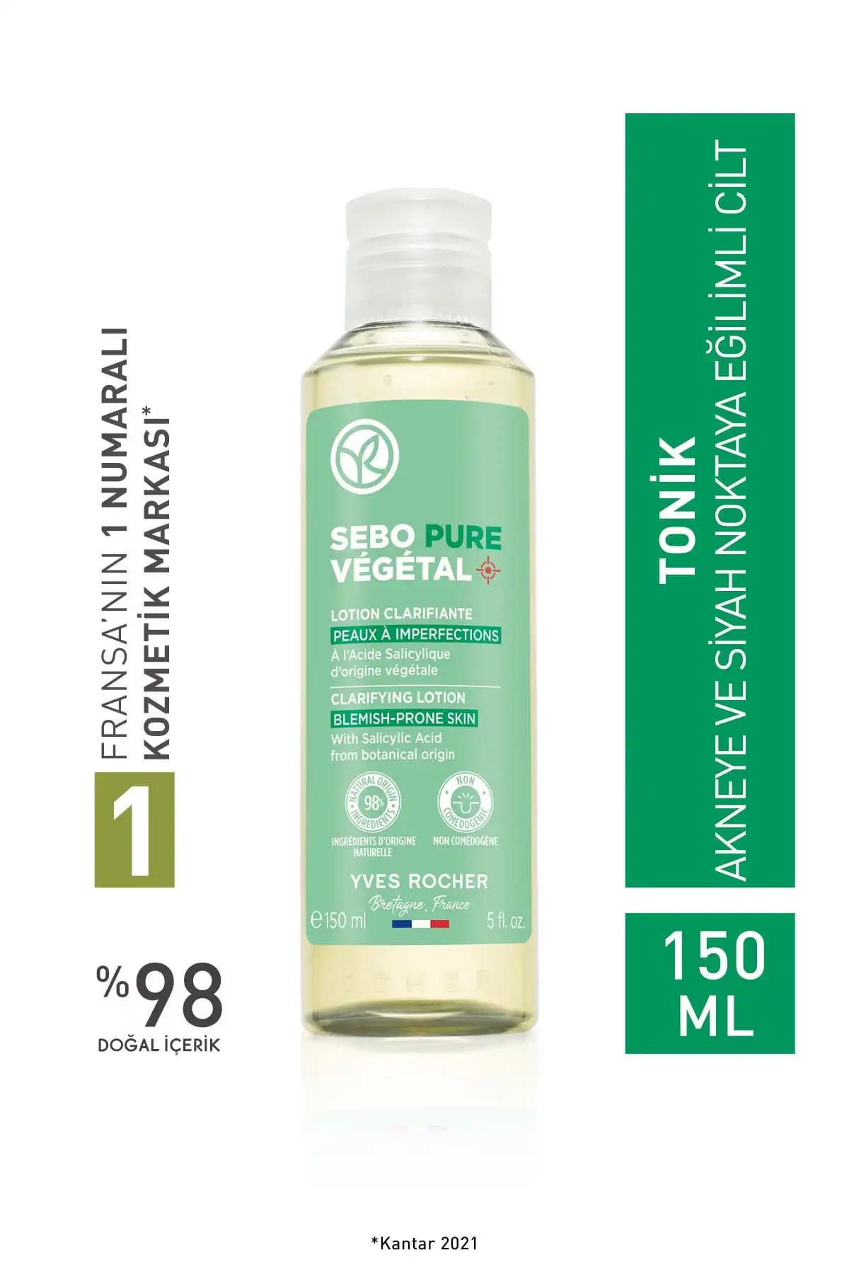 Yves Rocher Doğal Bitkisel Salisilik ve Sitrik Asit Yüz Tonik ile Sağlıklı Cilt Bakımı