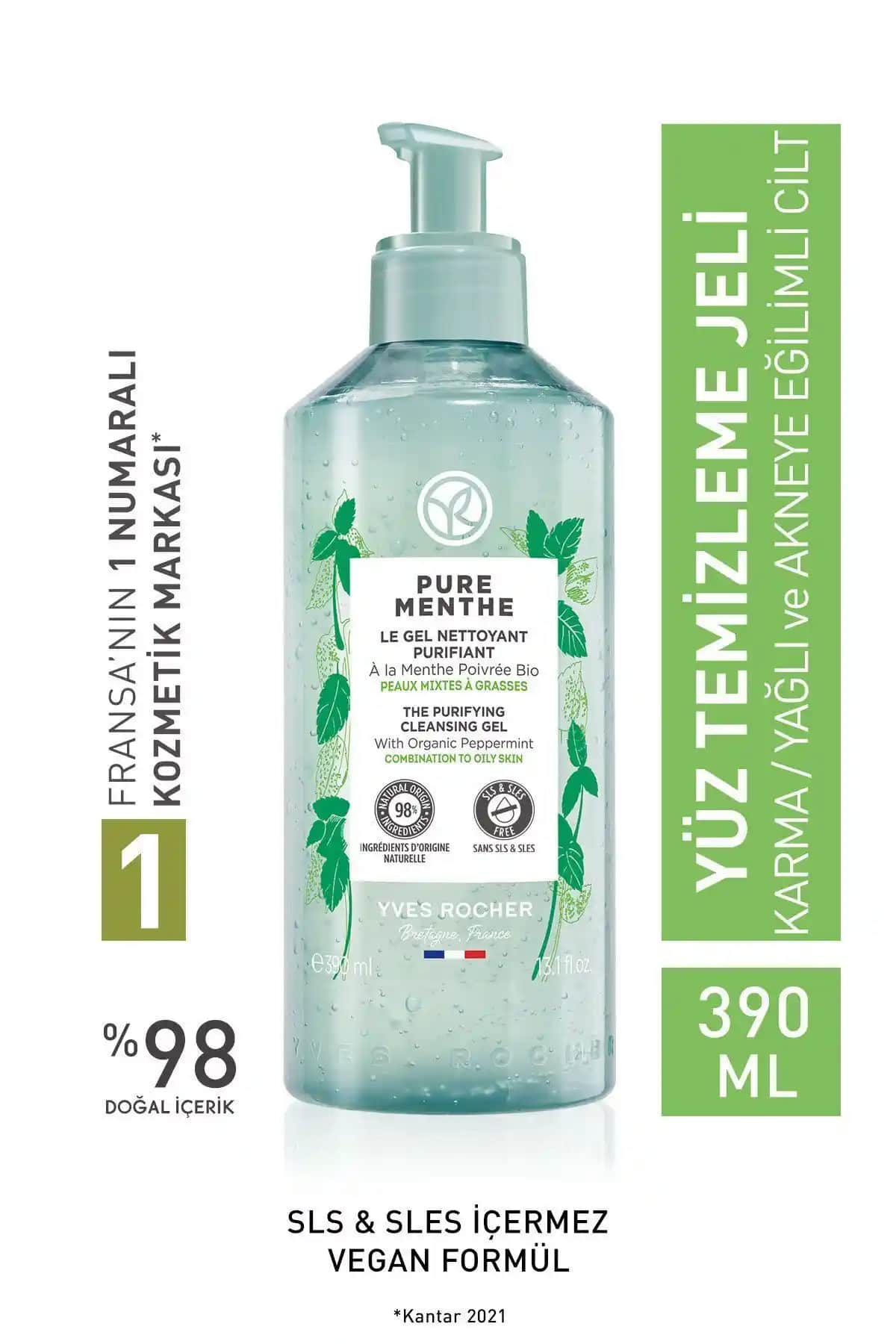 Yves Rocher Pure Menthe Karma ve Yağlı Ciltler İçin Arındırıcı Yüz Yıkama Jeli 390ml