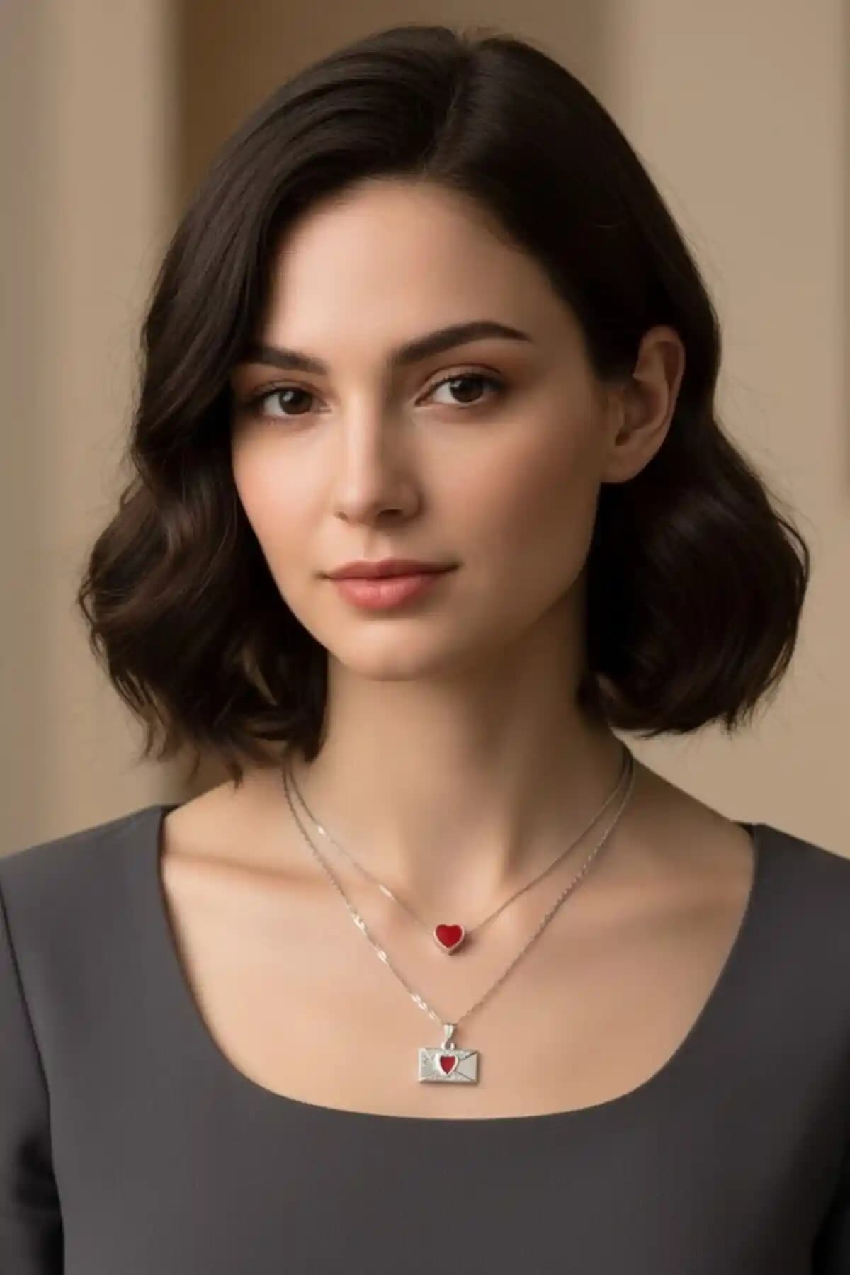 Alexis Carrel Gümüş Renk Kalpli Mektup Charm Kadın Kolye Seti Şıklık ve Zarafetin Buluşması