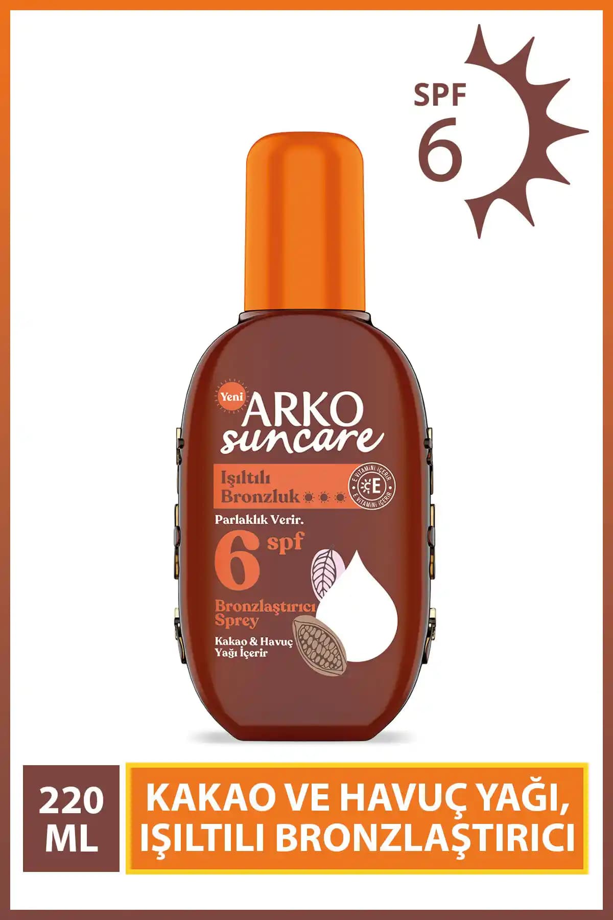 Arko Suncare SPF6 Bronzlaştırıcı Güneş Yağı Sprey 220 ml ile Güvenli ve Doğal Bronzluk Sağlayın