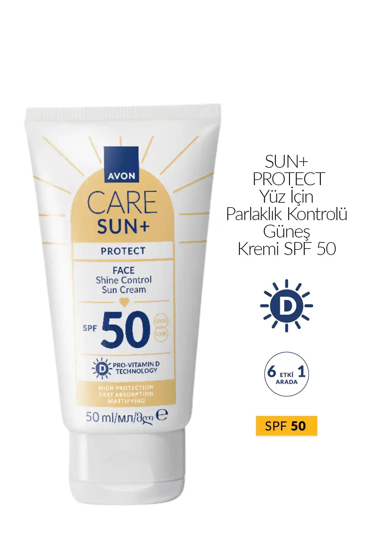Avon SUN+ PROTECT Yüz İçin Parlaklık Kontrolü Güneş Kremi SPF 50 Güçlü Koruma ve Cilt Bakımı