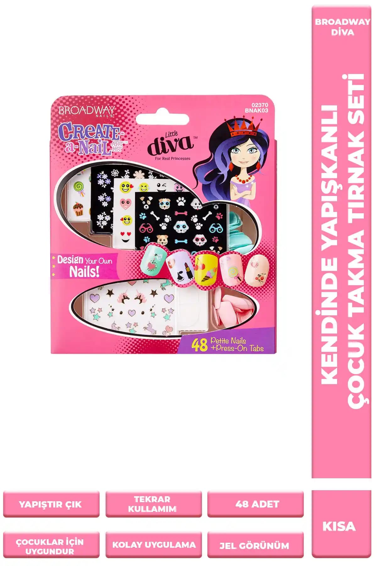 Broadway Kendinden Yapışkanlı Çocuk Tırnak Seti Renkli ve Eğlenceli Tasarımlarla Kolay Uygulama