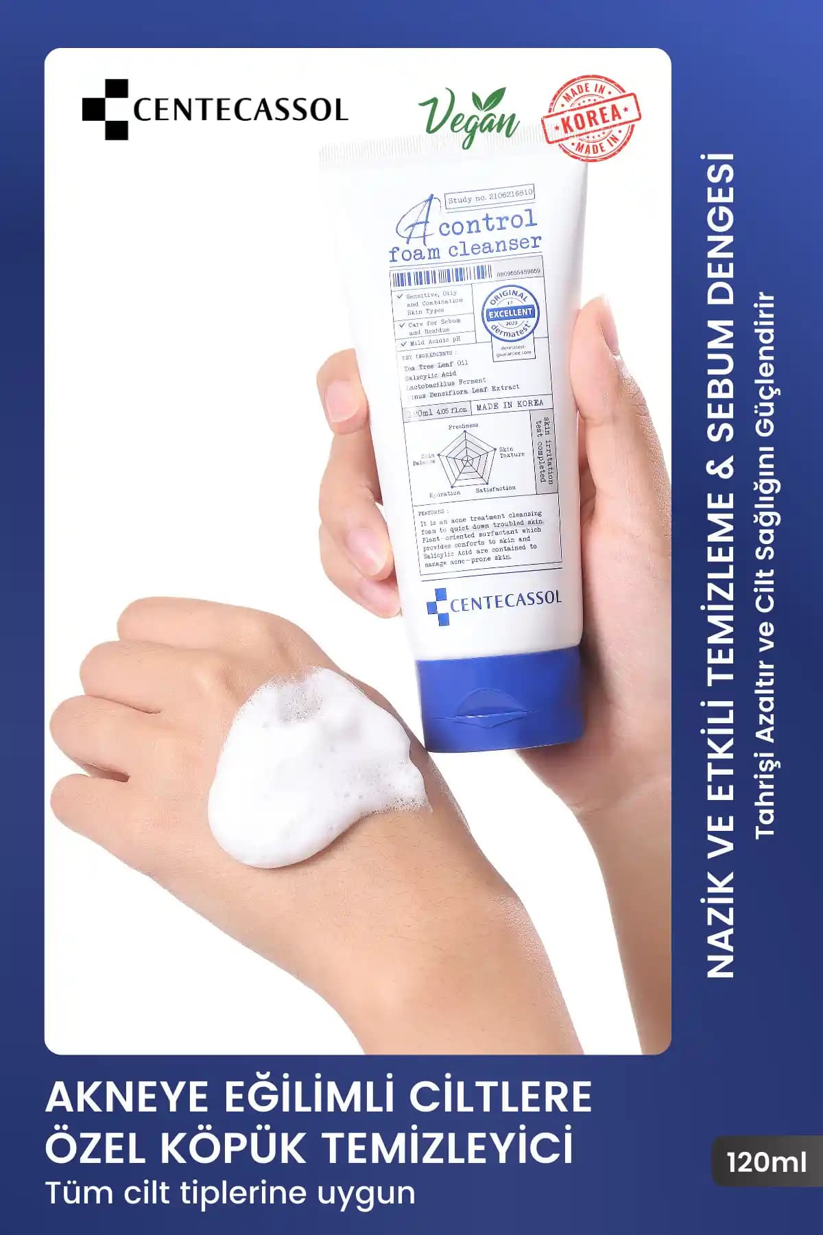 Centecassol Çay Ağacı Yaprağı Özlü ve Salisilik Asit İçeren Vegan Temizleme Köpüğü Ürün Özellikleri