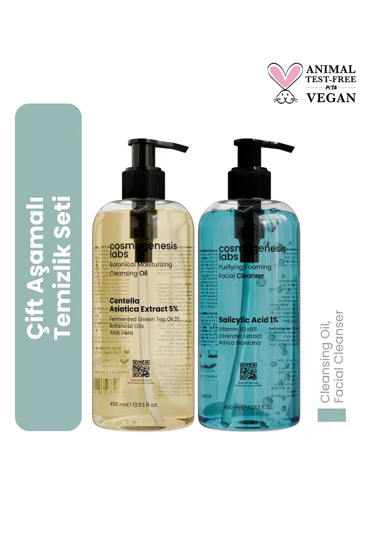 Cosmogenesis Labs Vegan Çift Aşamalı Cilt Temizlik Seti Sağlıklı ve Parlak Cilt İçin