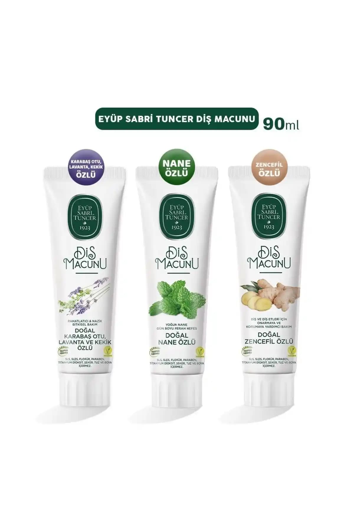 Doğal İçerikli Eyüp Sabri Tuncer Diş Macunu Lavanta Nane Zencefil 90 ml Türkiye menşei