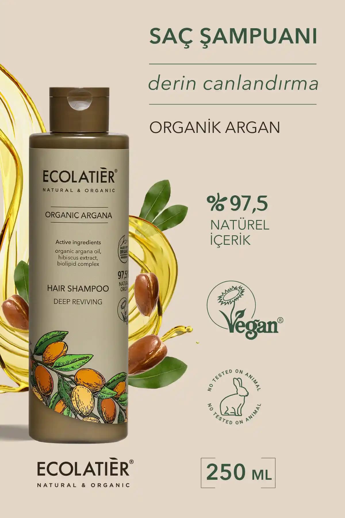 ECOLATIER Yoğun Canlandırıcı Saç Şampuanı Doğal İçeriklerle Güçlendirilmiş Saç Bakım Ürünü