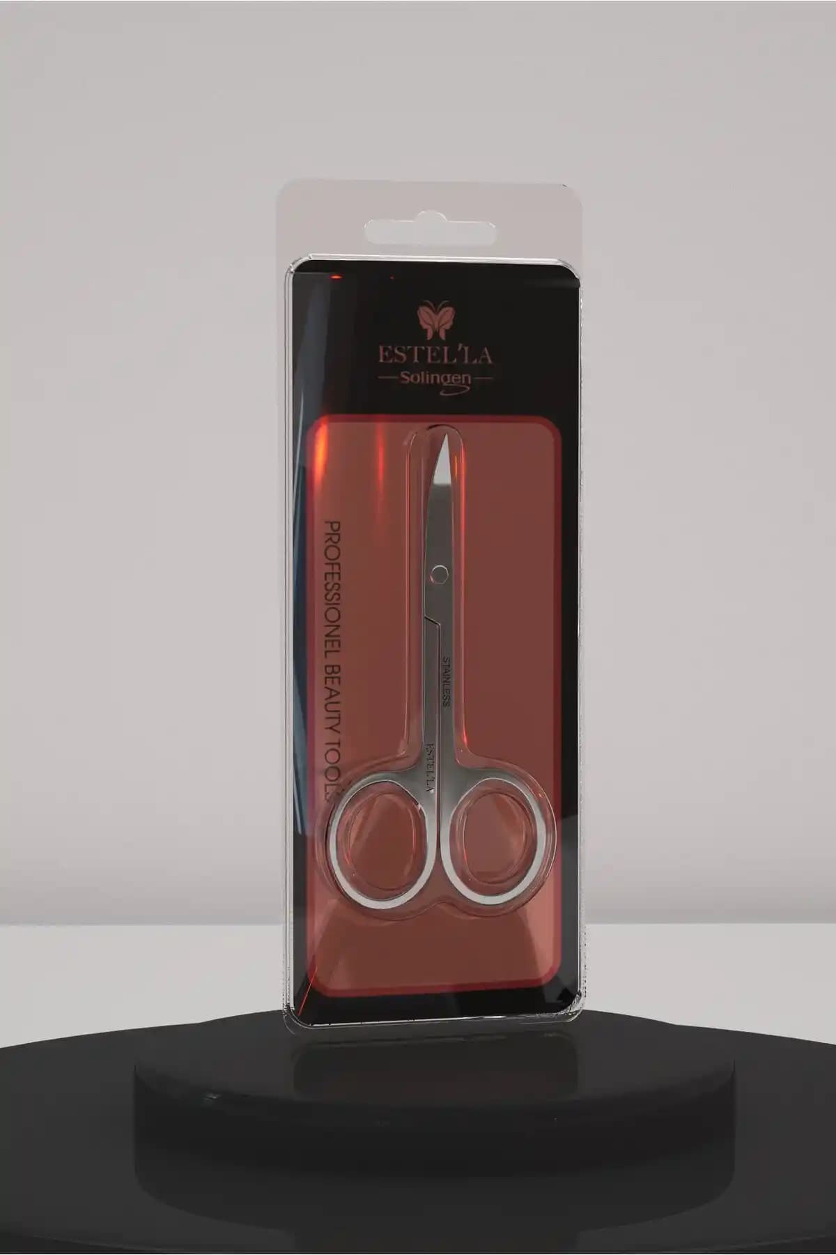 Estella Solingen Eğik Uçlu Kaş Bıyık Sakal Makası Profesyonel ve Ev Kullanımı İçin