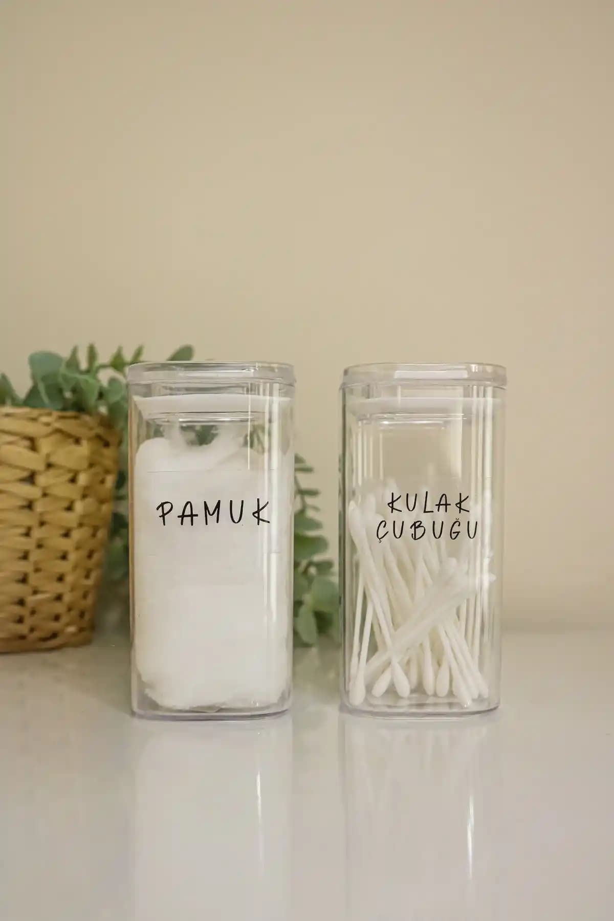 GÖKÇEHOMEE Şeffaf Banyo Organizeri Pamuk ve Kulak Çubuğu 2'li Set