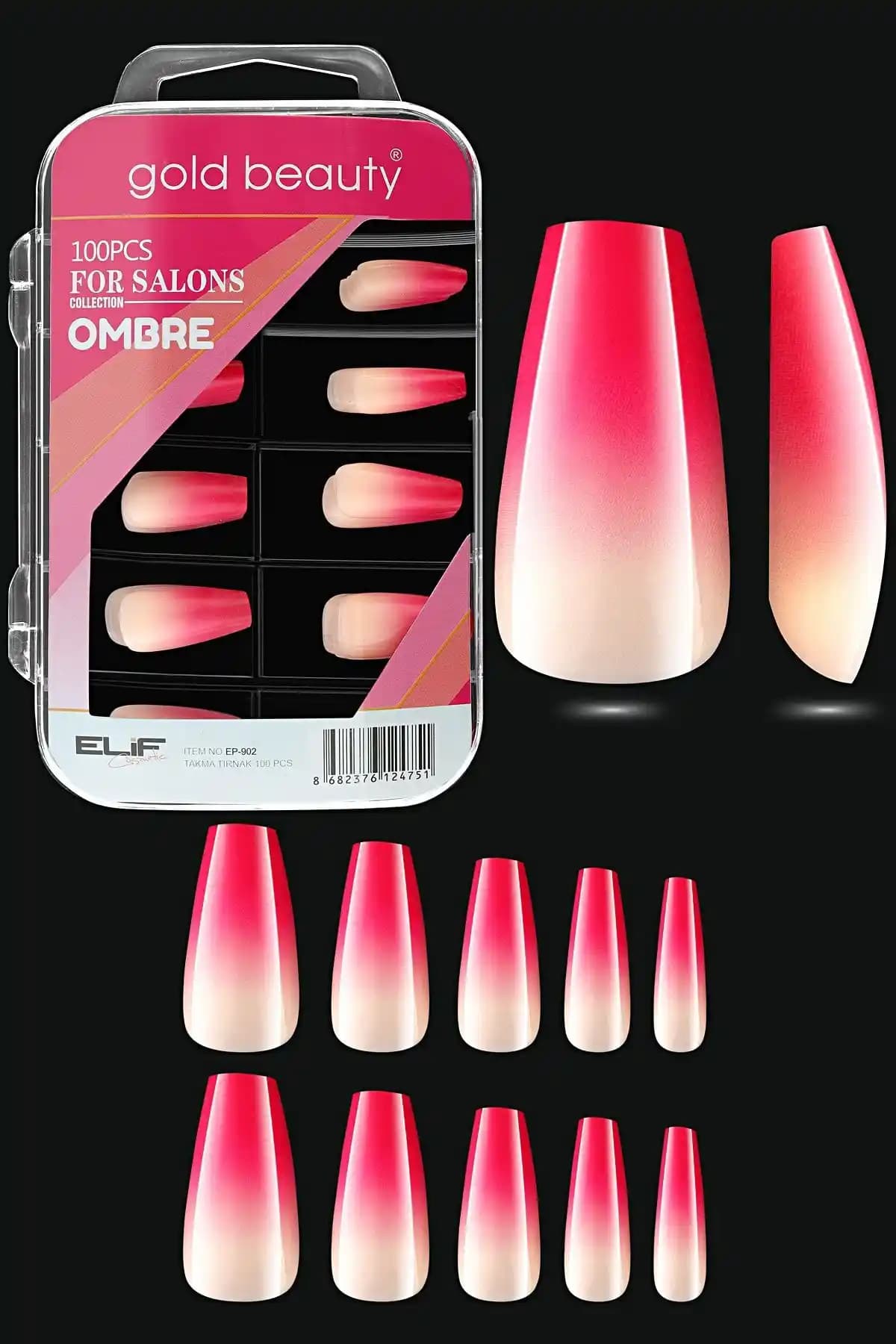 Gold Beauty Ombre 100'lü Takma Tırnak Seti Şık ve Pratik Kullanım İçin Uygun