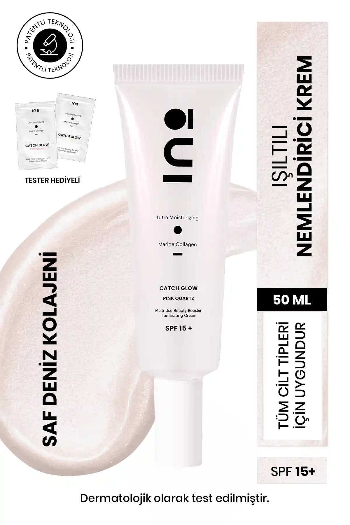 INO Kozmetik Pembe Kuvars Işıltılı Nemlendirici ve Makyaj Bazı Güneş Koruma Özelliğiyle