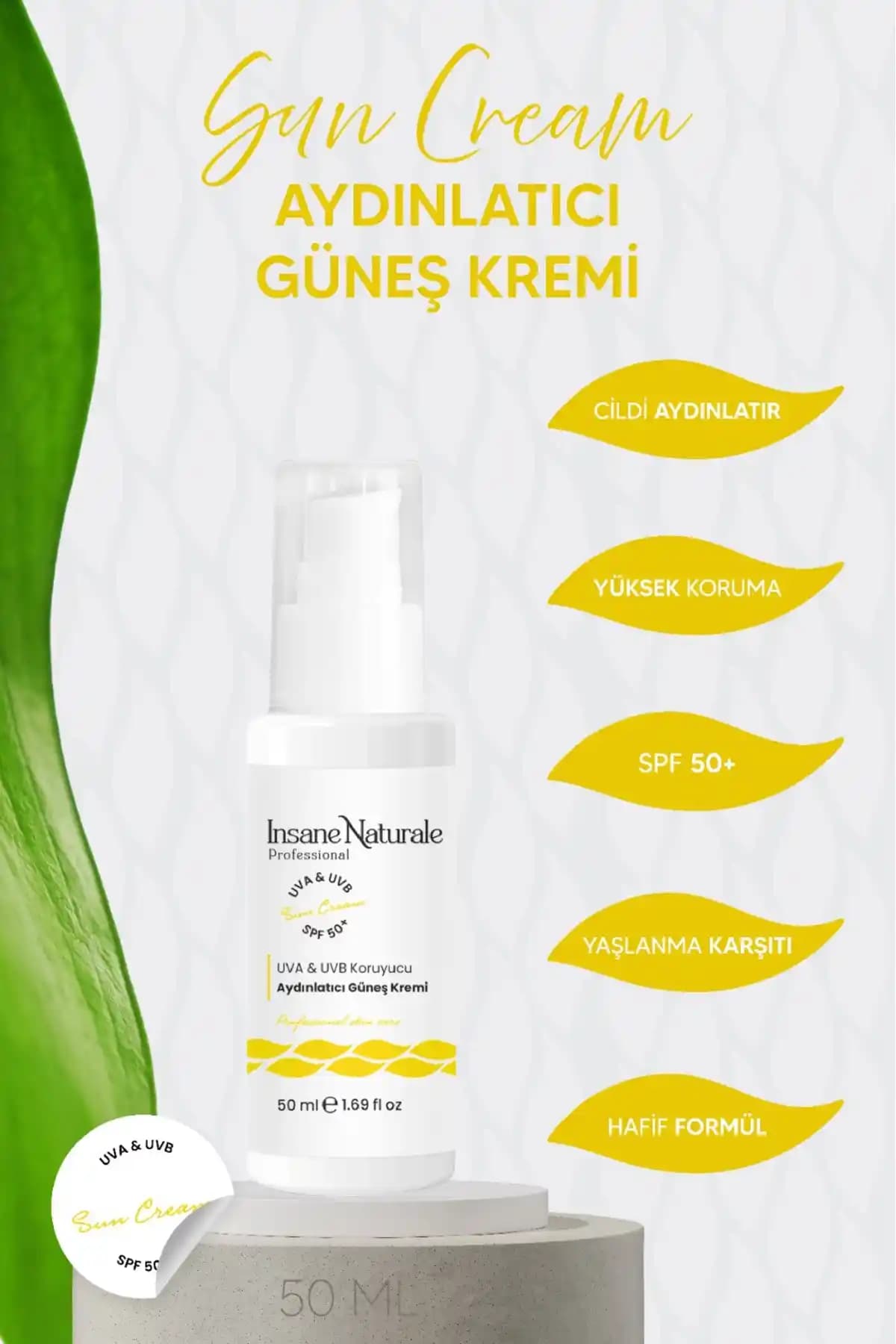 Insane Naturale SPF 50 Güneş Kremi: Güçlü UVA ve UVB Korumasıyla Cilt Sağlığını Destekler
