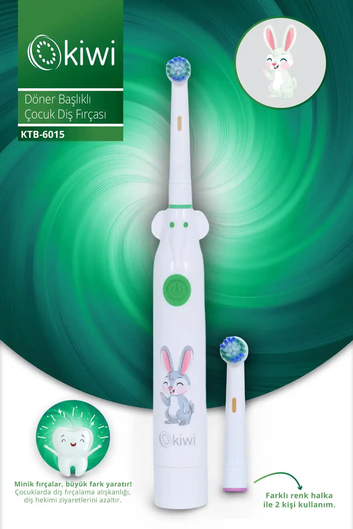 Kiwi Yeni Nesil Pilli Çocuk Diş Fırçası 5000 Dönüş Hızlı ve Güvenli Temizlik