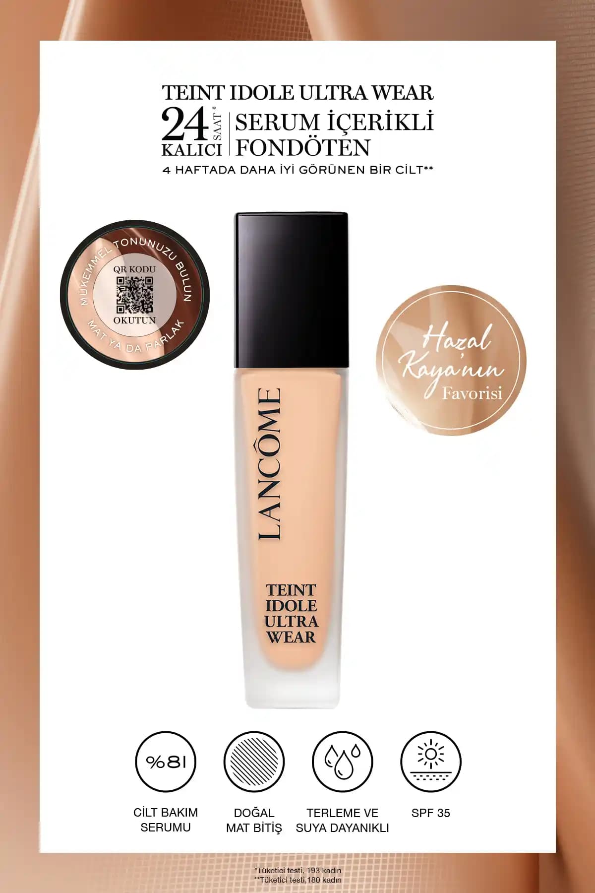 Lancome Teint Idole Ultra Wear 24 Saat Kalıcı ve Doğal Görünüm Sağlayan Fondöten