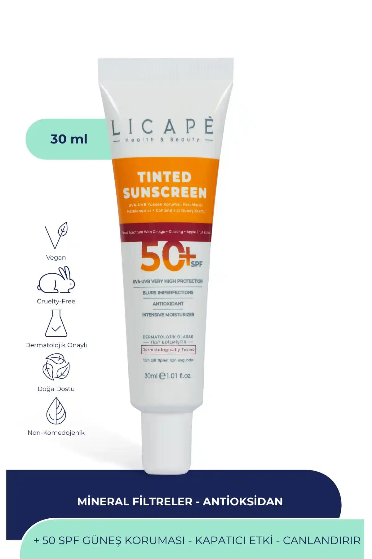 Licape Yüksek Koruma Tinted Güneş Kremi SPF 50+ ile Güçlü Koruma ve Doğal Kapatıcılık Sağlar