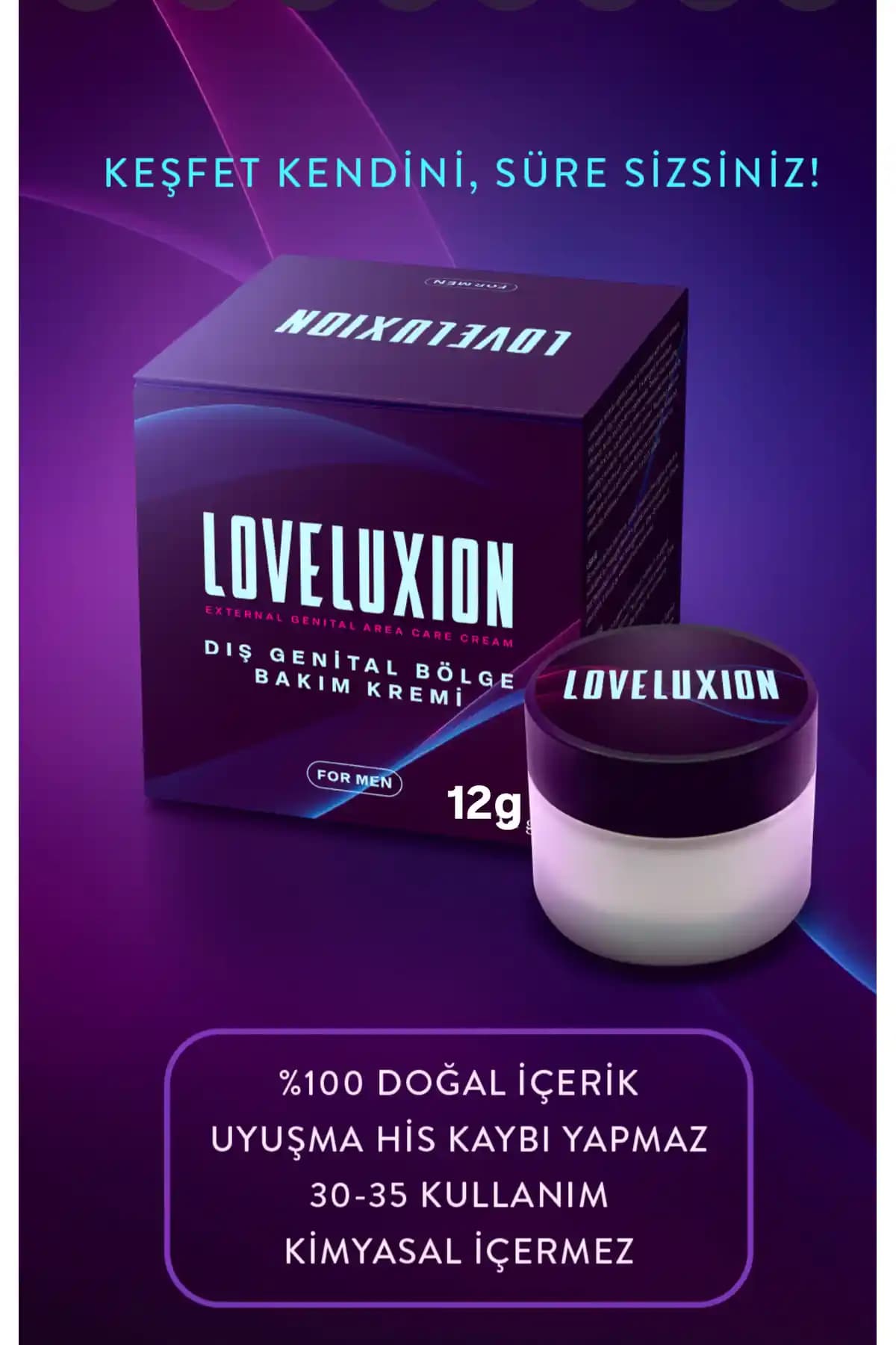 Loveluxion Erkek Bakım Kremi Doğal İçeriklerle Uzun Süreli Performans Artırıcı