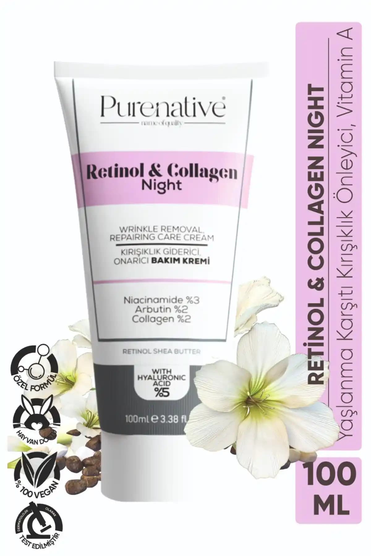 PURENATIVE 100 ml Yaşlanma Karşıtı ve Kırışıklık Önleyici Retinol Cilt Bakım Kremi