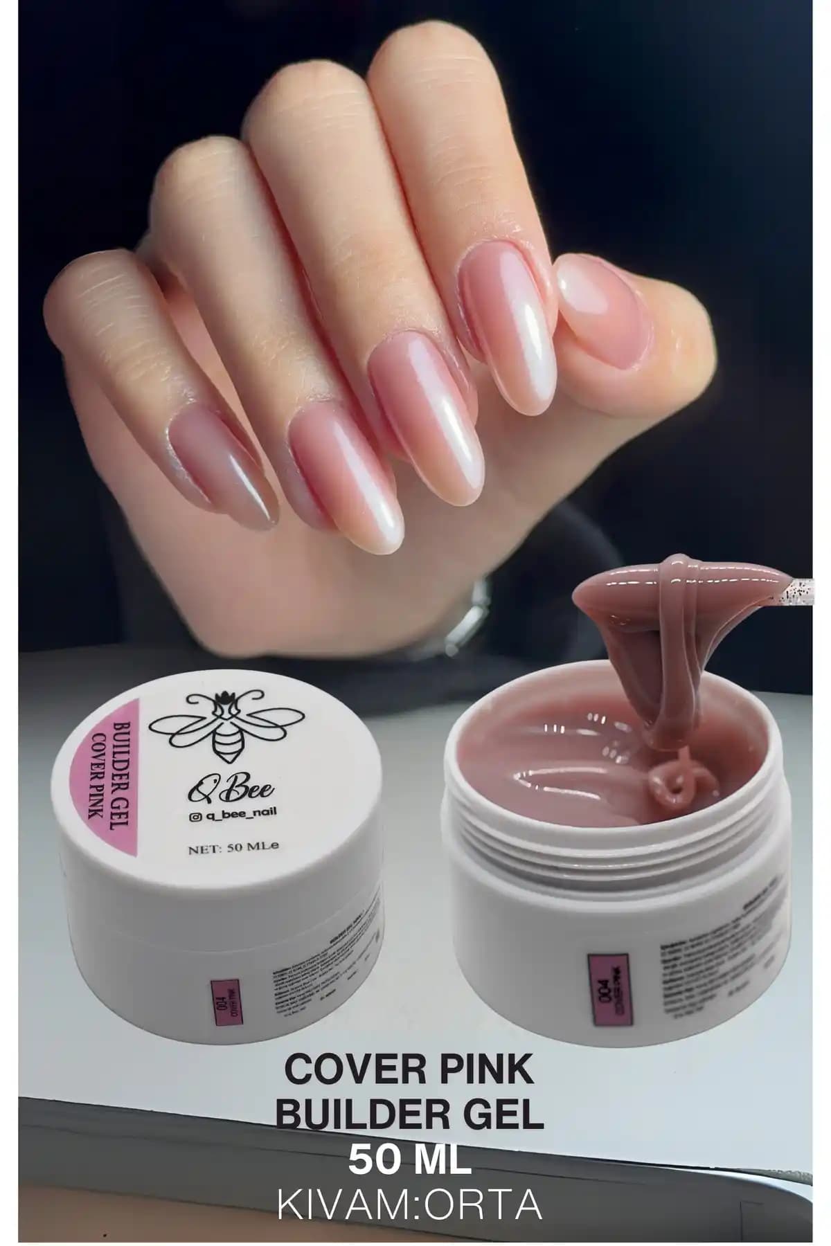 QBEE PROFESSIONAL 50ml Protez Tırnak Jeli Builder Gel Cover Pink Güçlendirme ve Estetik İçin