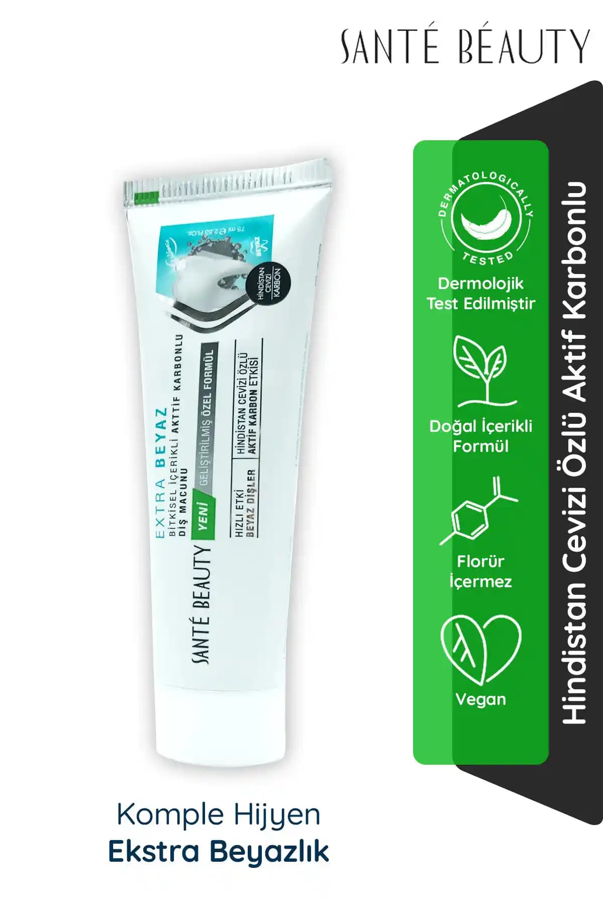 SANTE BEAUTY Doğal Hindistan Cevizi ve Aktif Karbonlu Diş Macunu Sağlıklı Gülüşler İçin