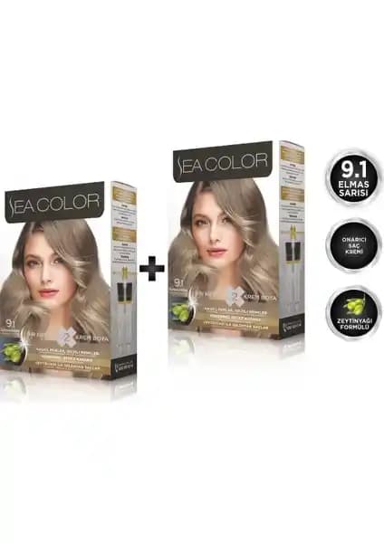 Sea Color 9.1 Elmas Sarısı 2'li Set Boya ile Kalıcı ve Parlak Saç Renkleri