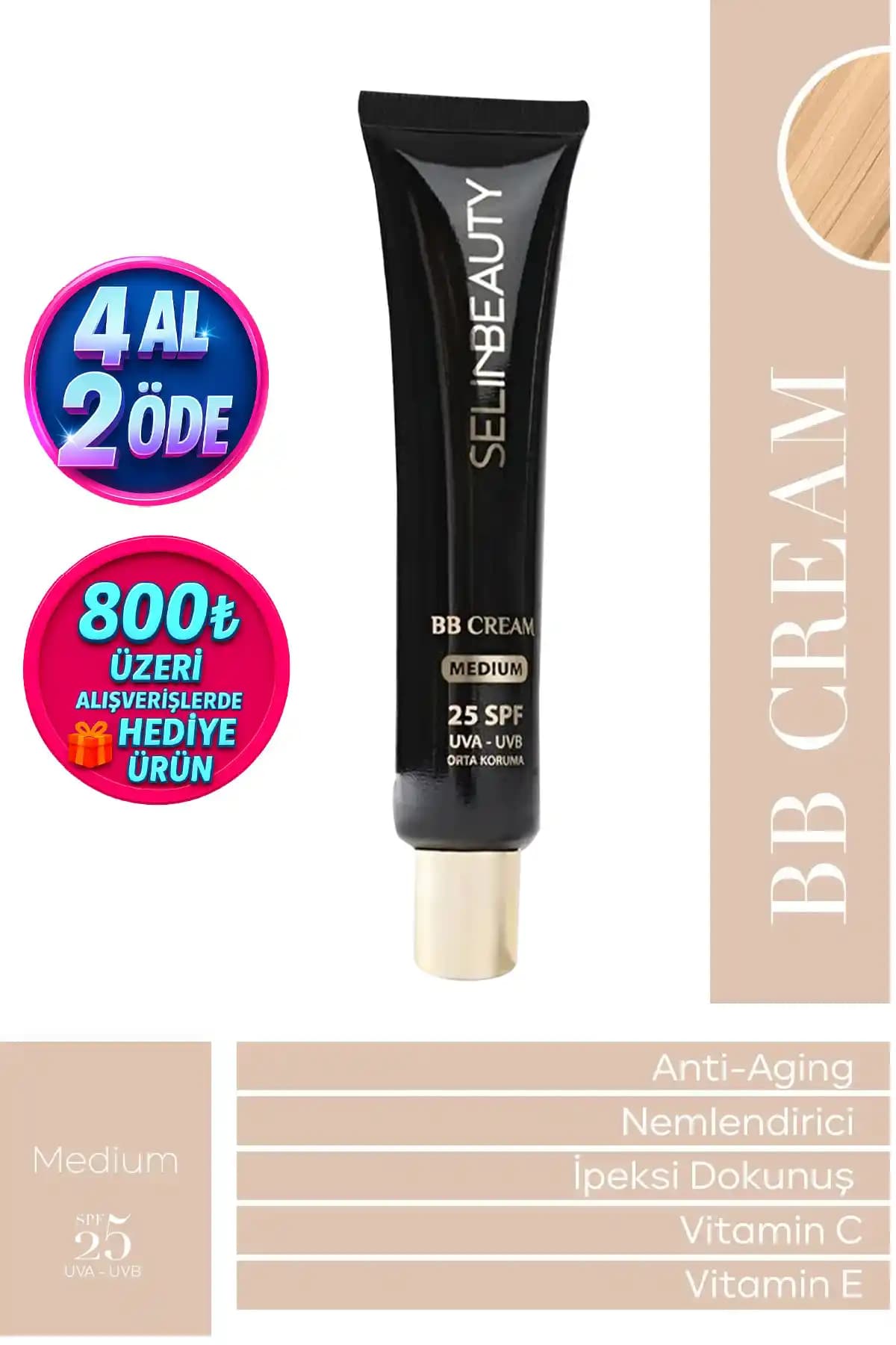 SELİNBEAUTY BB Krem Medium SPF25: Günlük Kullanım İçin Yüksek Kapatıcılık ve Doğal Görünüm Sağlayan Cilt Bakım Kremi