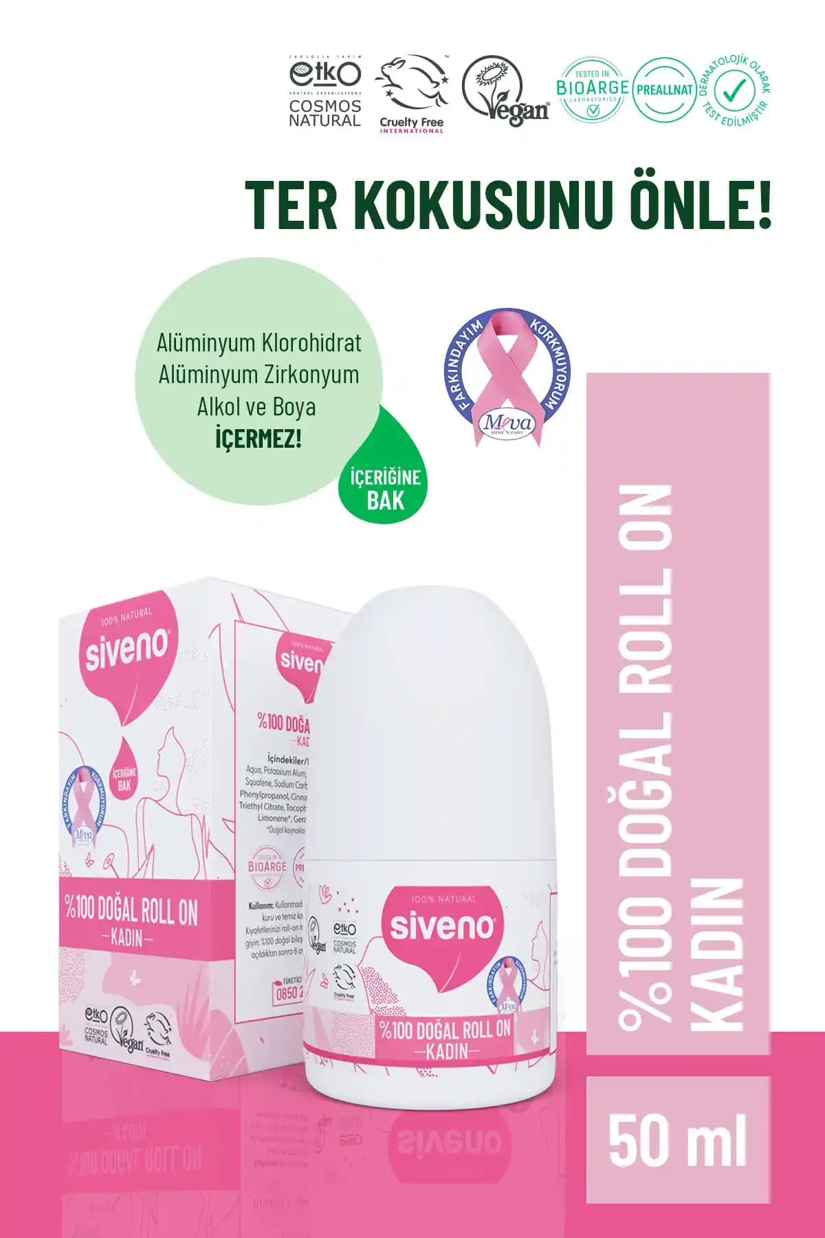 Siveno %100 Doğal Kadın Roll-On Deodorant: Çevre Dostu ve Hassas Ciltler İçin Güvenli Terleme Önleyici