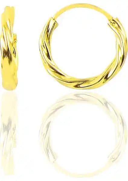 Söğütlü Silver Gümüş Altın Rengi 14 mm Burgu Modeli Halka Küpe İnce ve Şık Tasarım