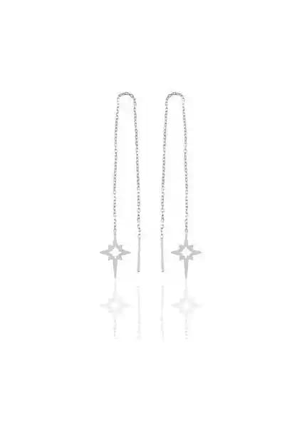 Söğütlü Silver Yıldız Temalı Gümüş Zincir Küpe Kadınlar İçin Zarif Takı Seçeneği