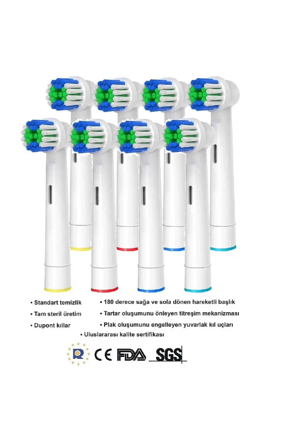 Toocare Oral-B Uyumlu Precision Clean Yedek Başlık Seti 8 Adet Diş Temizliği İçin