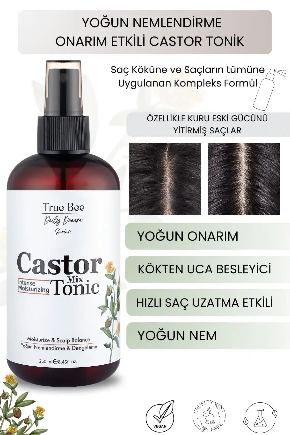 True Bee Günlük Rüya Serisi Castor Tonik ile Saç Sağlığını Destekleyin 250 ml