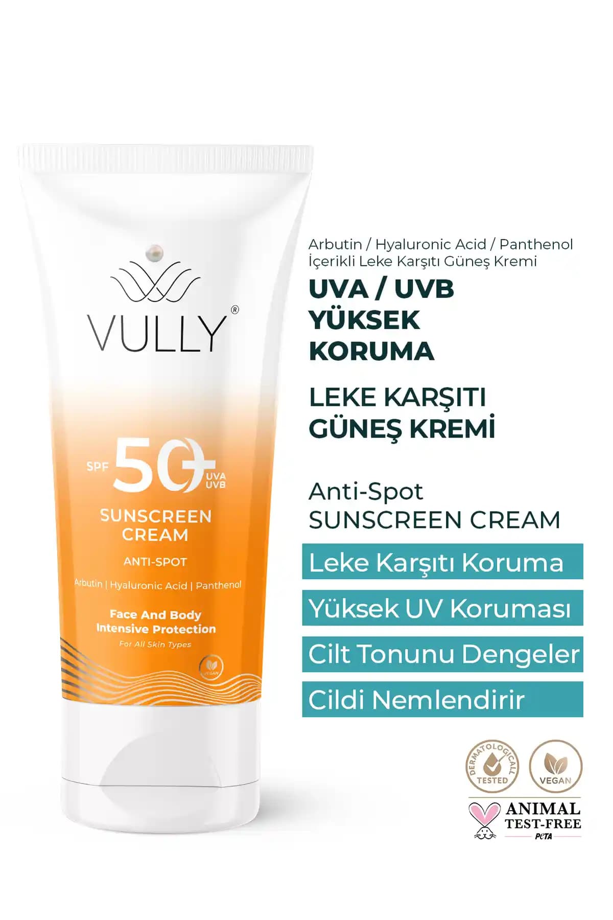 VULLY Leke Karşıtı Güneş Kremi SPF50 Yüz ve Vücut İçin Koruyucu ve Nemlendirici