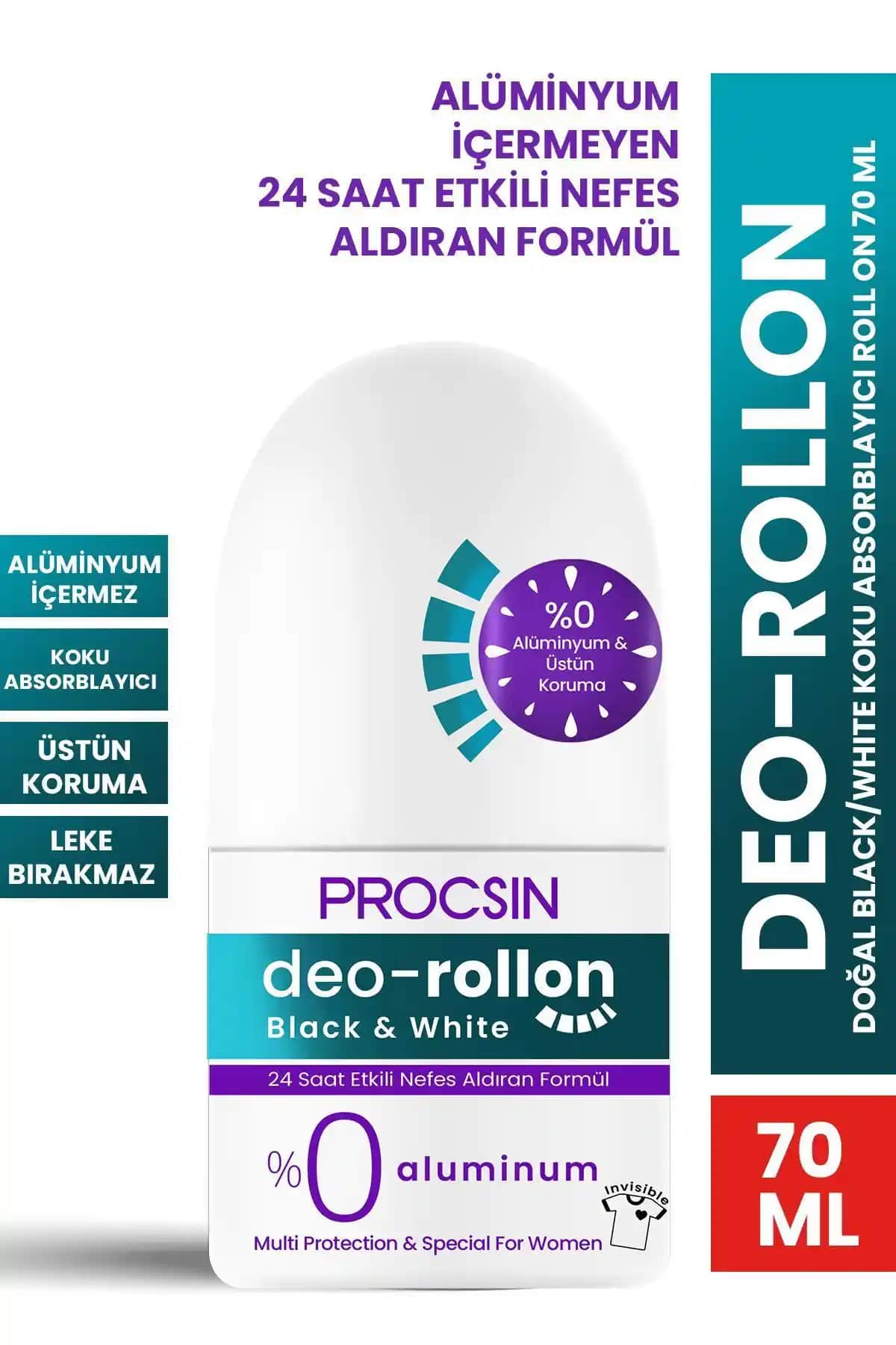 PROCSIN Doğal Black&White Koku Absorblayıcı Roll On ile Ferah Kalın